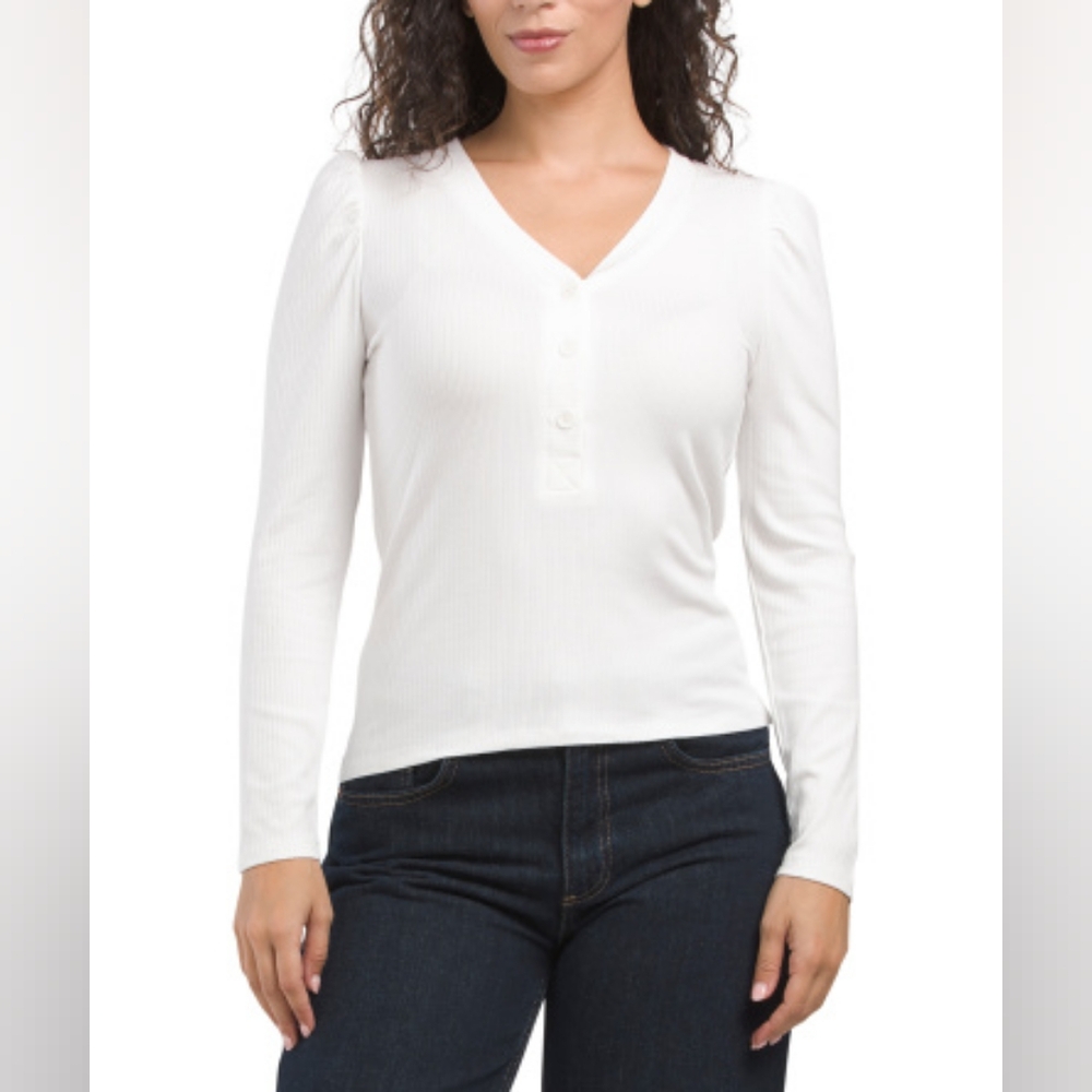 NWT - Cyrus Puff Shoulder Long Sleeve White Stretch Jersey - Size XL